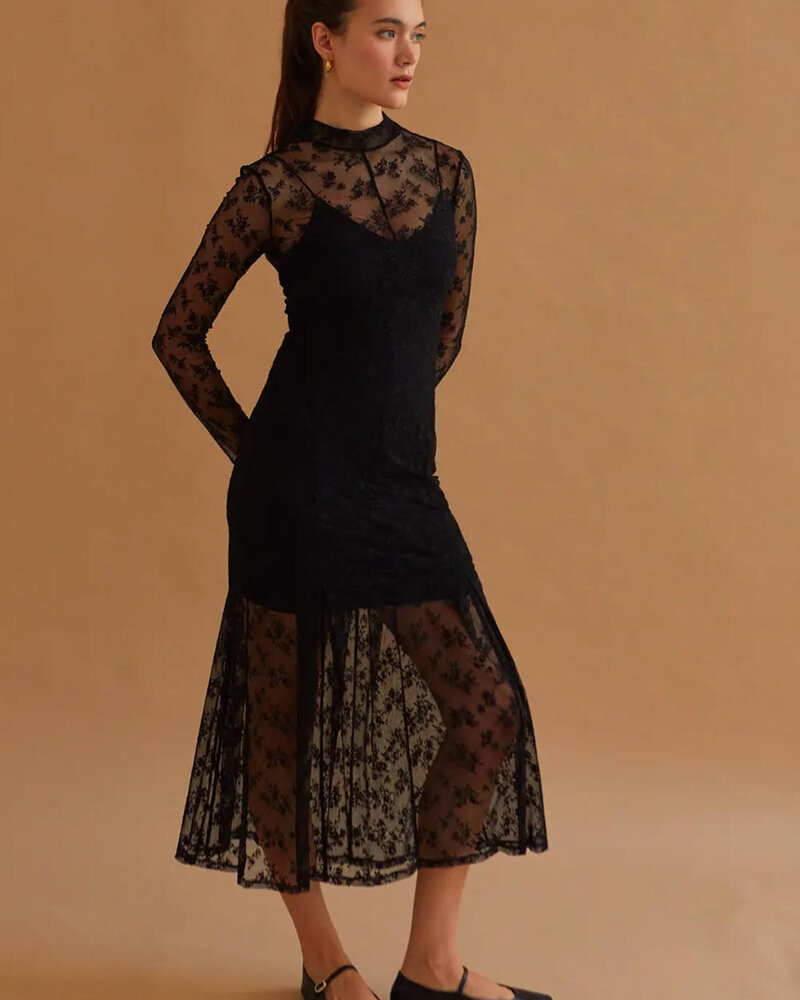 Scarlett Mock Neck Lace Maxi Dress