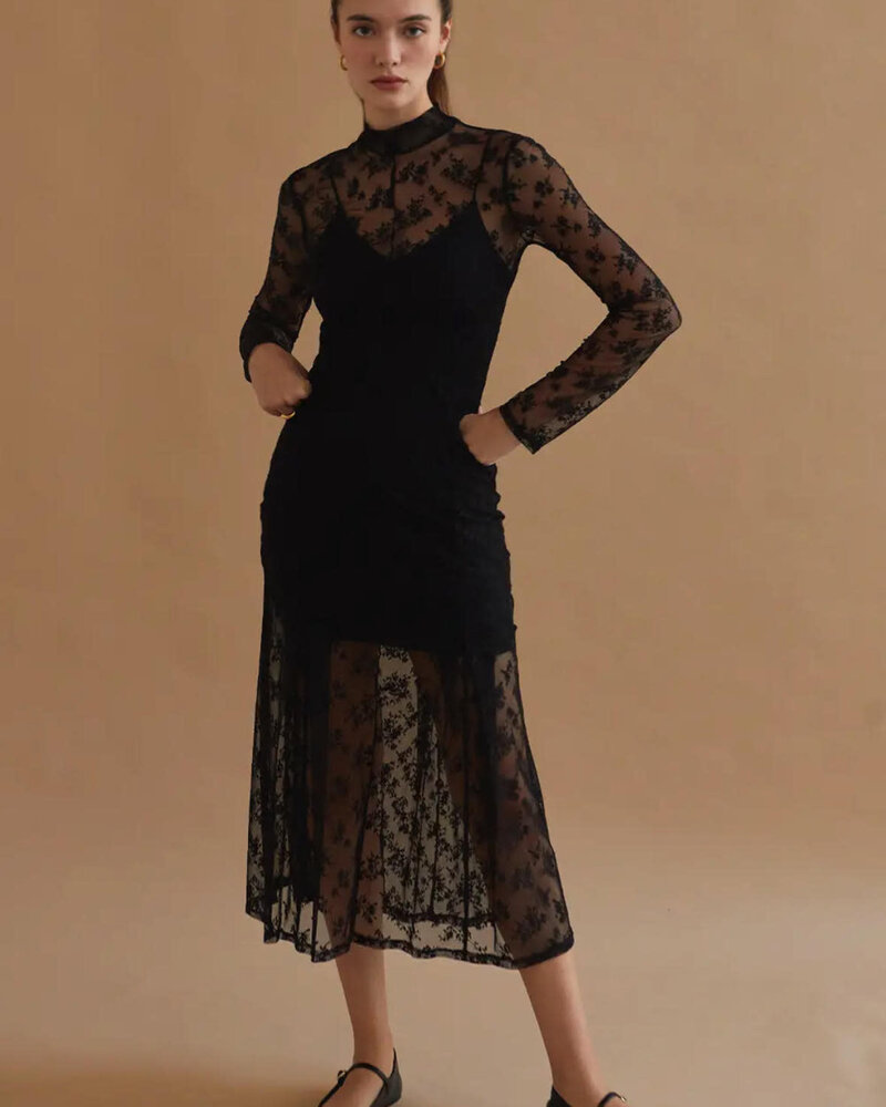 Scarlett Mock Neck Lace Maxi Dress