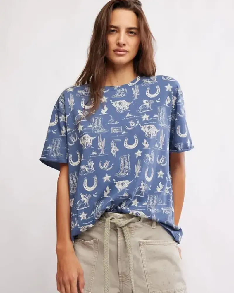 Free People Painted Floral Tee | Navy Combo