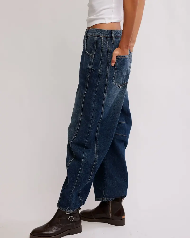 Free People Good Luck Mid-Rise Barrel Jeans | Deep End