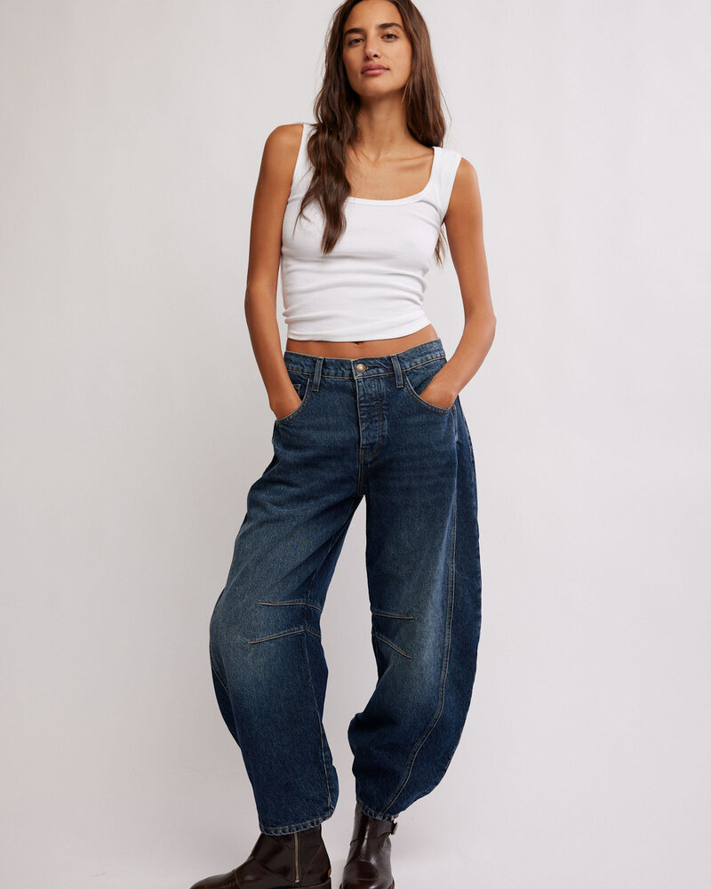 Free People Good Luck Mid-Rise Barrel Jeans | Deep End