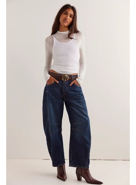 Free People Good Luck Mid-Rise Barrel Jeans | Deep End