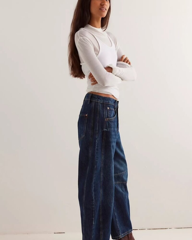 Free People Good Luck Mid-Rise Barrel Jeans | Deep End