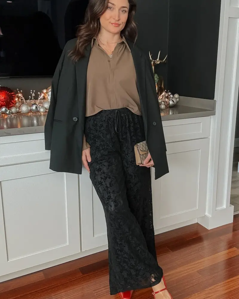 At Dusk Velvet Lace Wide Leg Pants