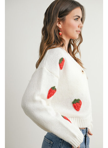 Strawberry Embroidered Cardigan | Ivory