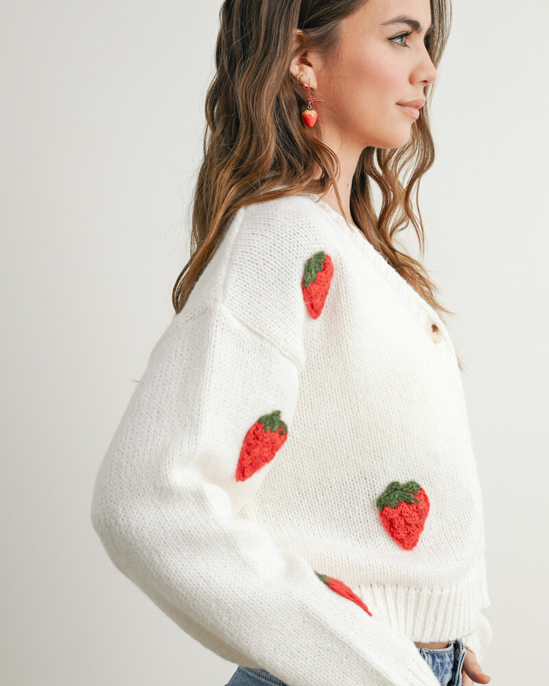Strawberry Embroidered Cardigan | Ivory