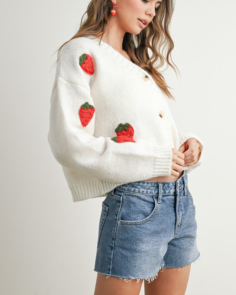 Strawberry Embroidered Cardigan | Ivory