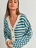 Button Down Checkered Stripe Cardigan | Teal