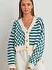 Button Down Checkered Stripe Cardigan | Teal