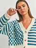 Button Down Checkered Stripe Cardigan | Teal