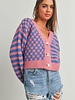 Button Down Checkered Stripe Cardigan | Pink