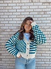 Button Down Checkered Stripe Cardigan | Teal