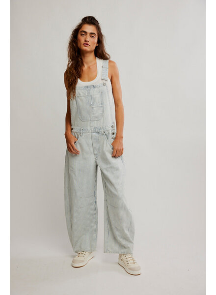 Free People Good Luck Striped Overalls