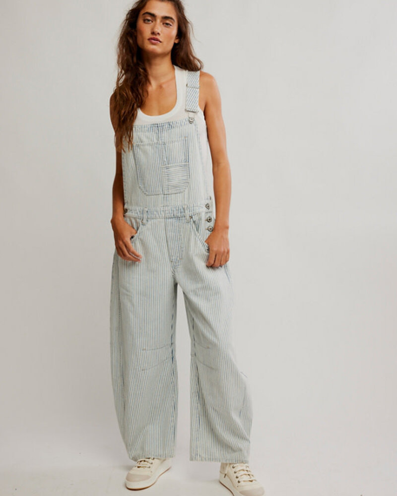 Free People Good Luck Striped Overalls