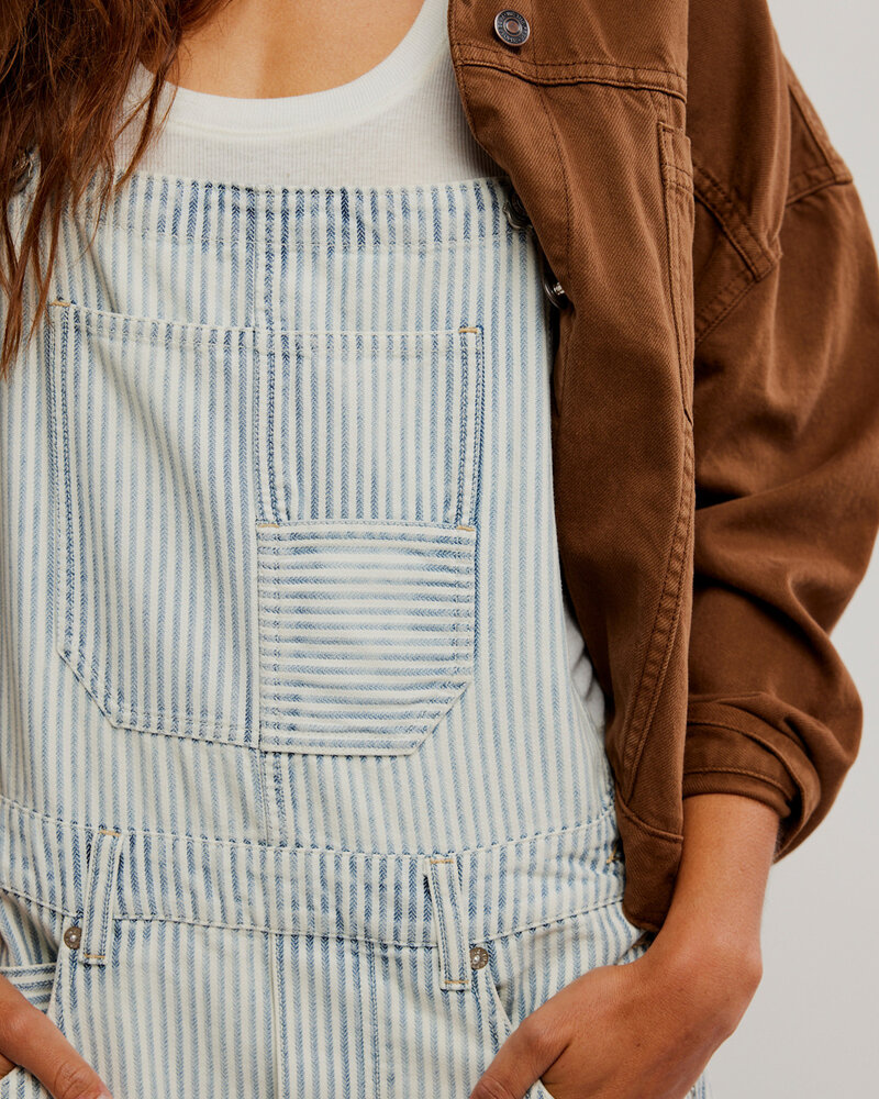 Free People Good Luck Striped Overalls
