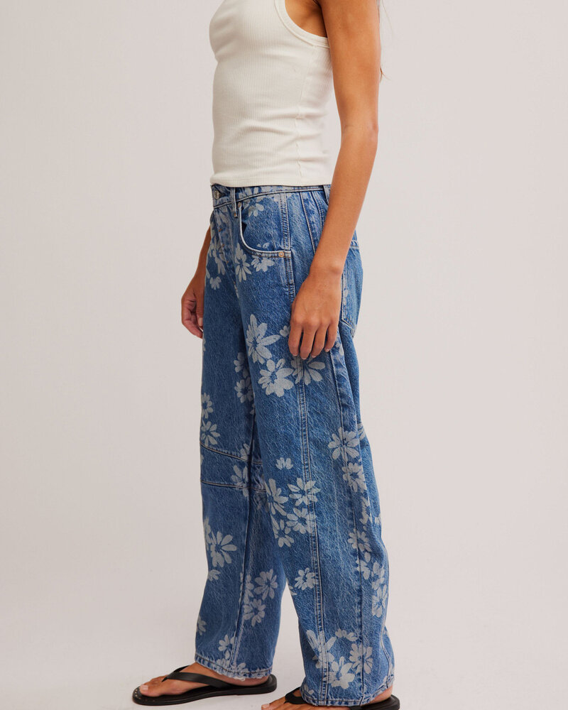 Free People Good Luck Mid-Rise Barrel Jeans | Laser Daisy