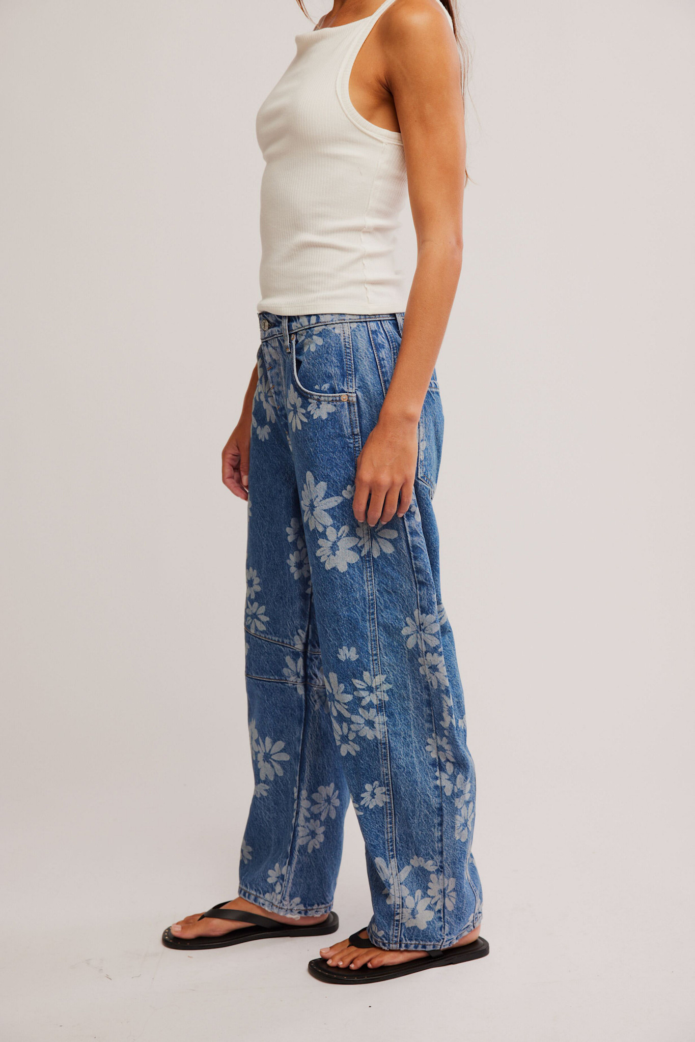 Good Luck Printed Mid Rise Barrel Jeans | Laser Daisy Good Luck Printed Mid Rise Barrel Jeans | Laser Daisy