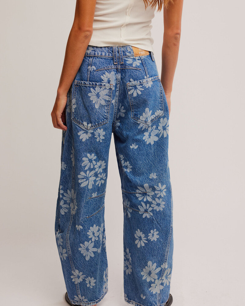 Free People Good Luck Mid-Rise Barrel Jeans | Laser Daisy