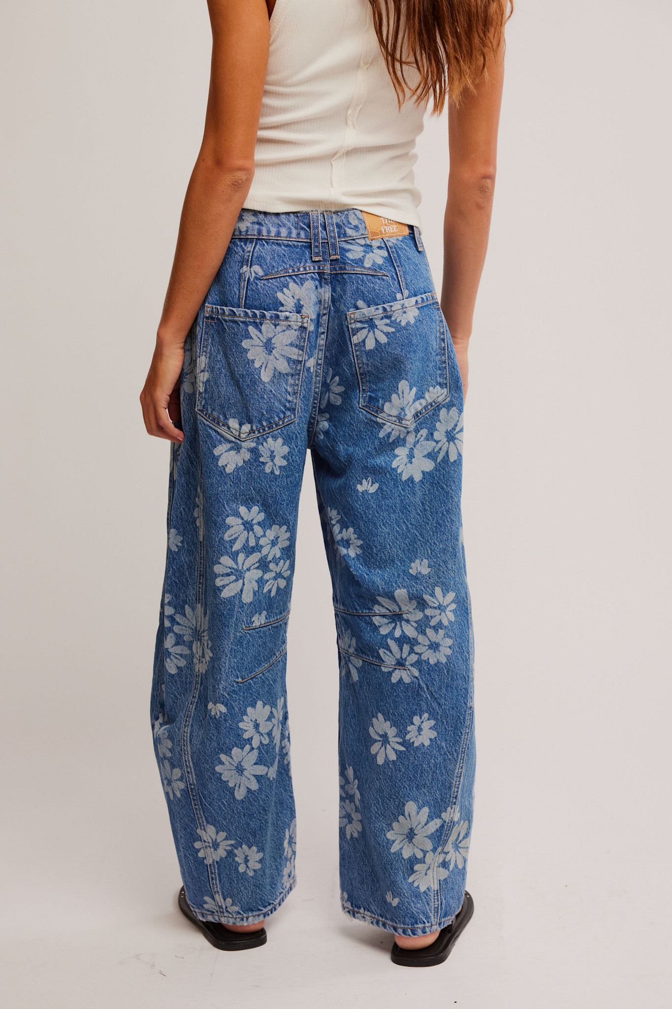 Good Luck Printed Mid Rise Barrel Jeans | Laser Daisy Good Luck Printed Mid Rise Barrel Jeans | Laser Daisy