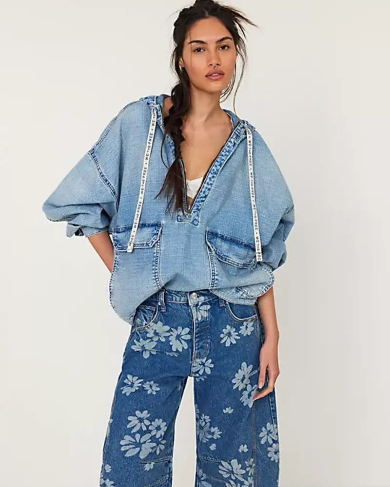 Free People Good Luck Mid-Rise Barrel Jeans | Laser Daisy