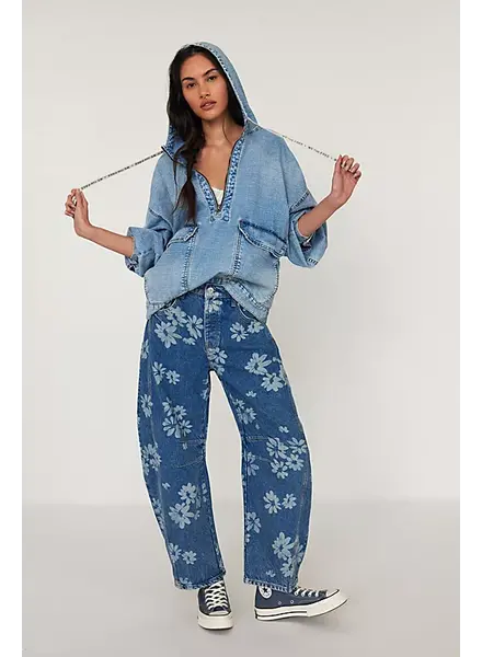 Free People Good Luck Mid-Rise Barrel Jeans | Laser Daisy