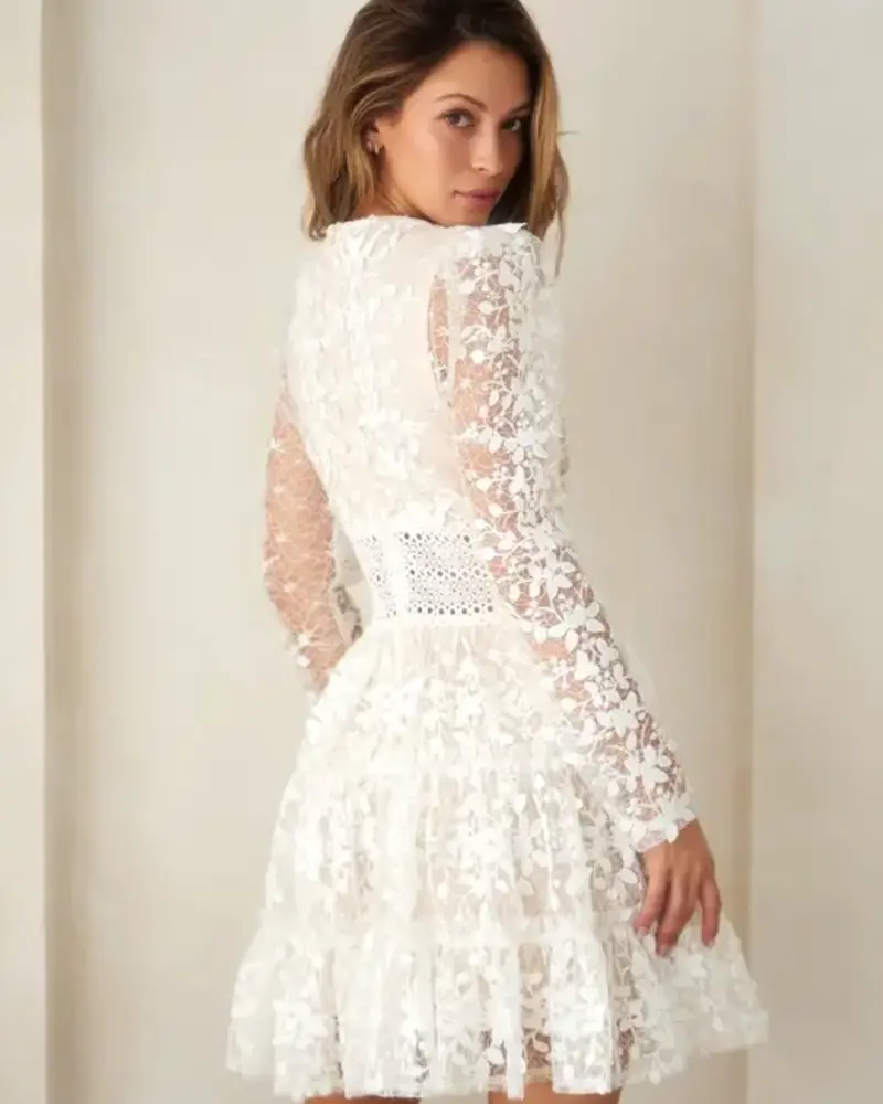 Dierdre Deep V-Neck Lace Tiered Dress