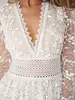 Dierdre Deep V-Neck Lace Tiered Dress