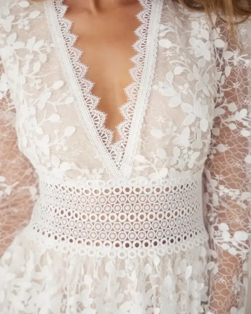 Dierdre Deep V-Neck Lace Tiered Dress