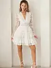 Dierdre Deep V-Neck Lace Tiered Dress
