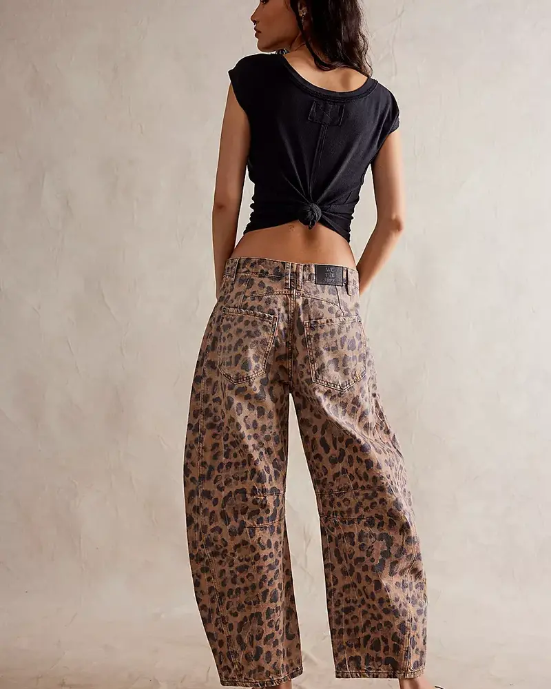 Free People Good Luck Printed Barrel Jeans | Leopard