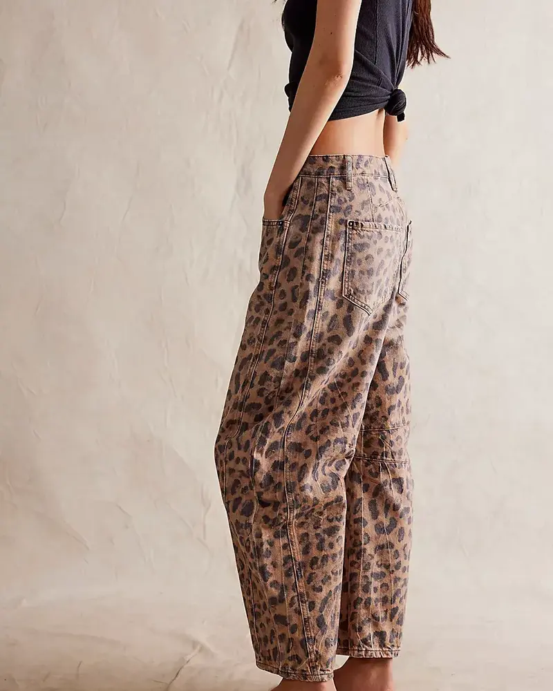 Free People Good Luck Printed Barrel Jeans | Leopard