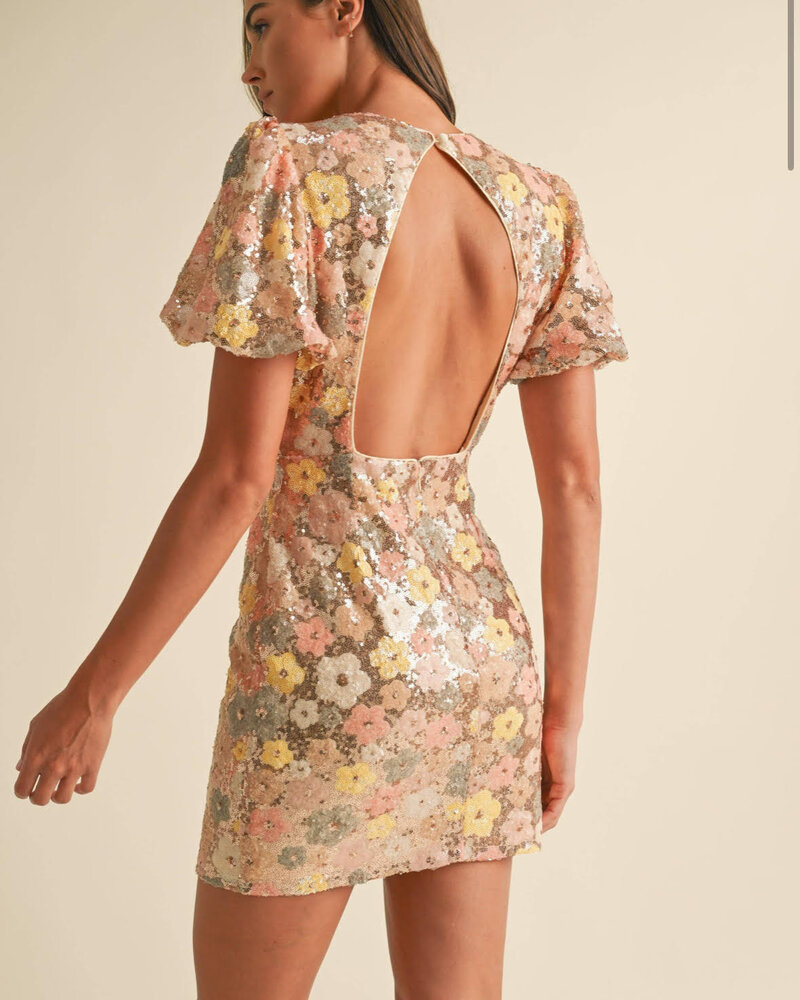Cindy Floral Sequin Mini Dress