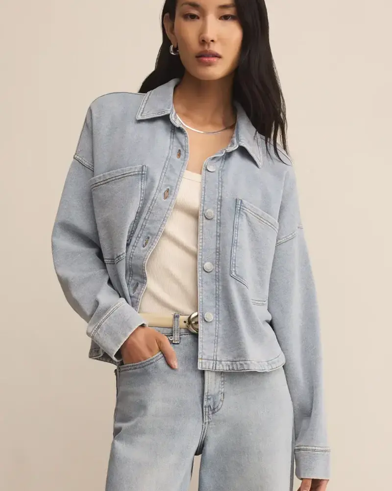 Z Supply All Day Cropped Knit Denim Jacket | Indigo