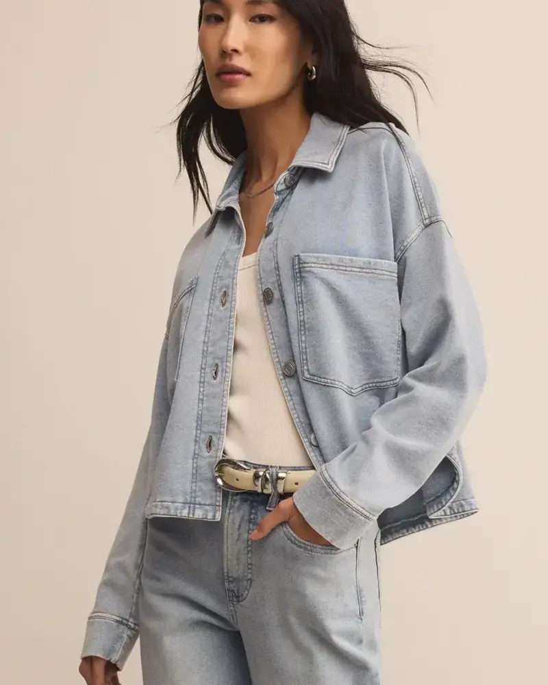 Z Supply All Day Cropped Knit Denim Jacket | Indigo