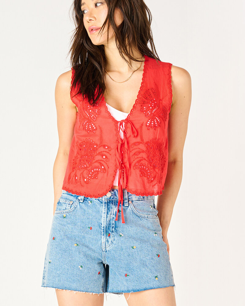 Lillian Eyelet Top | Red