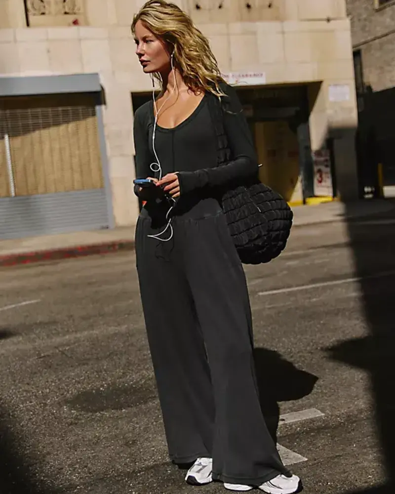 Free People Hot Shot Wide Leg Onesie | Black