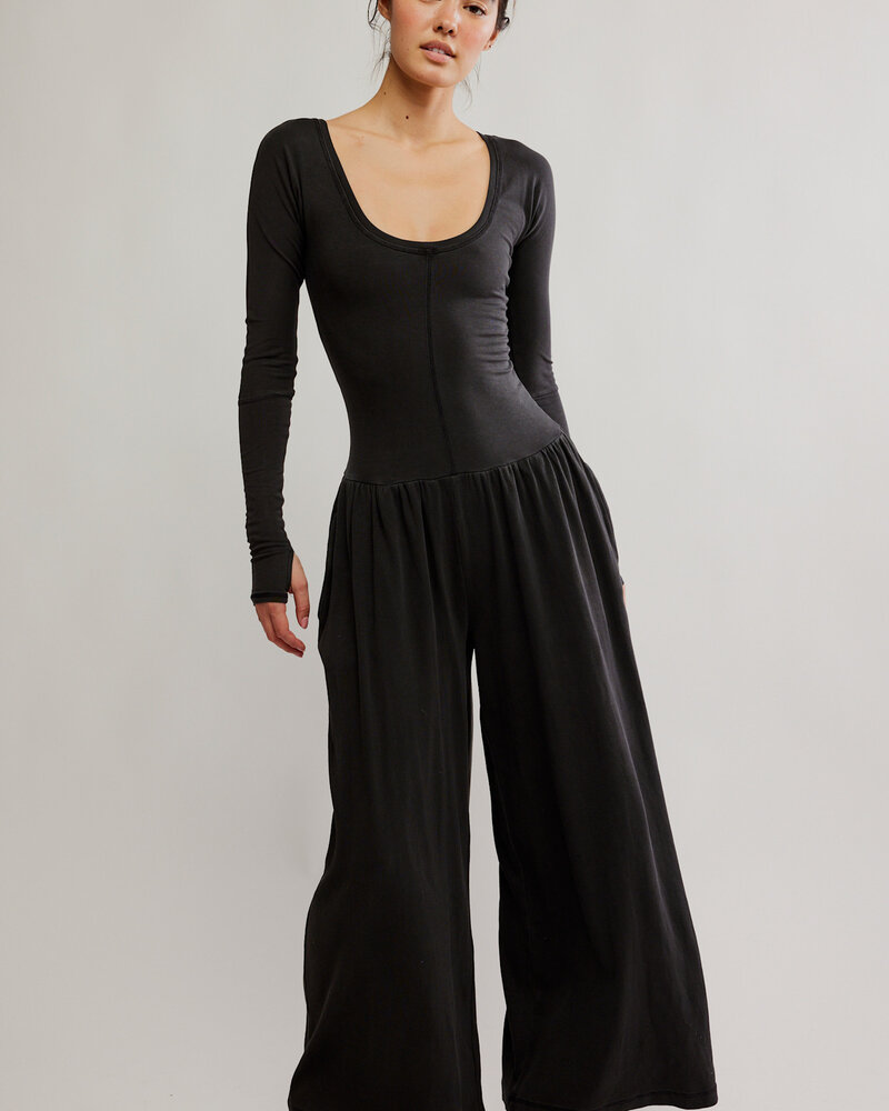 Free People Hot Shot Wide Leg Onesie | Black