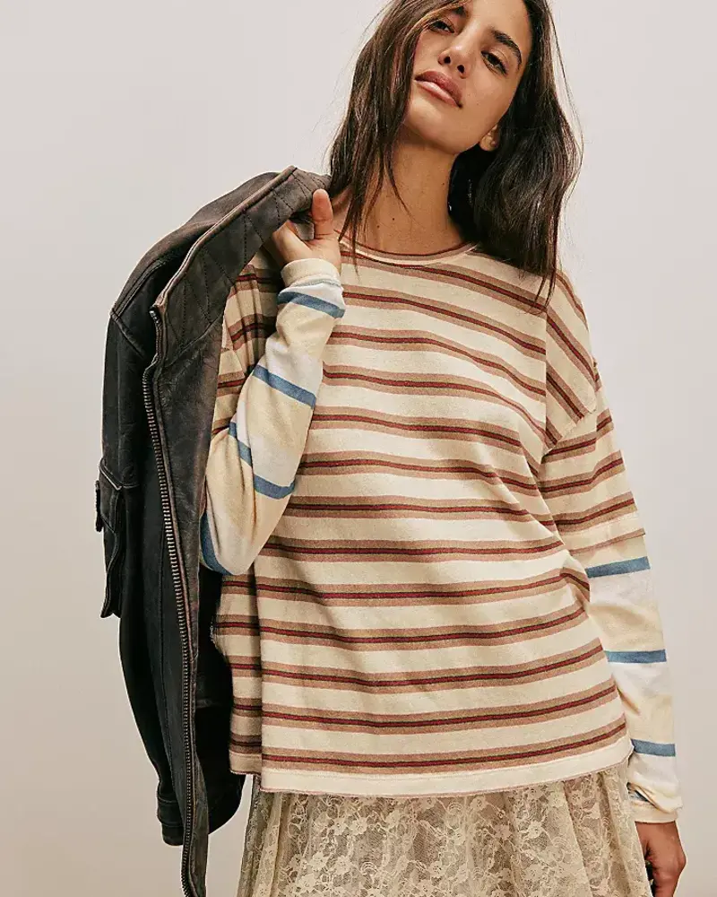 Free People Nina Stripe Long-Sleeve Tee | Neutral