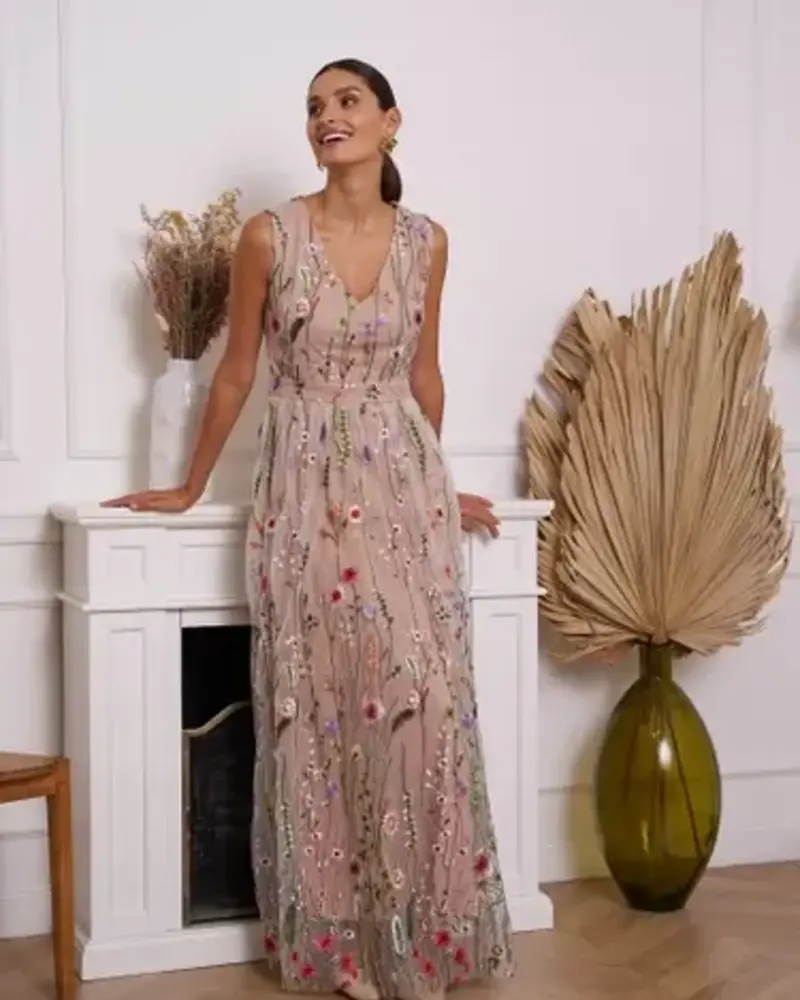 Raised Romantic Floral Tulle Dress | Pink
