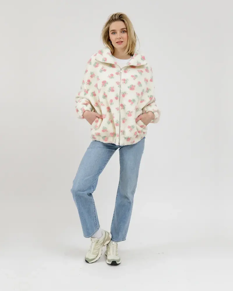 Floral Sherpa Jacket | White
