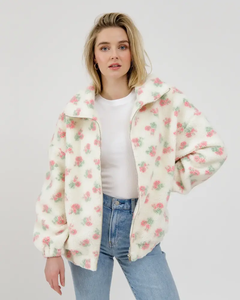 Floral Sherpa Jacket | White