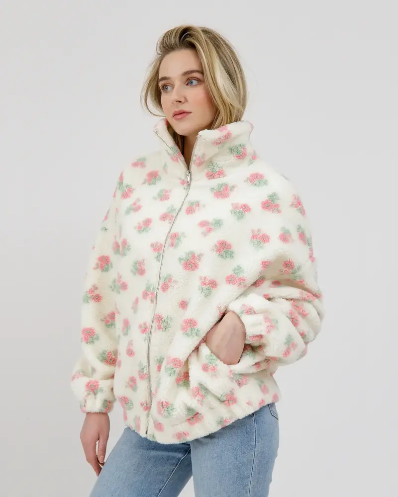 Floral Sherpa Jacket | White