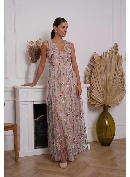 Raised Romantic Floral Tulle Dress | Pink