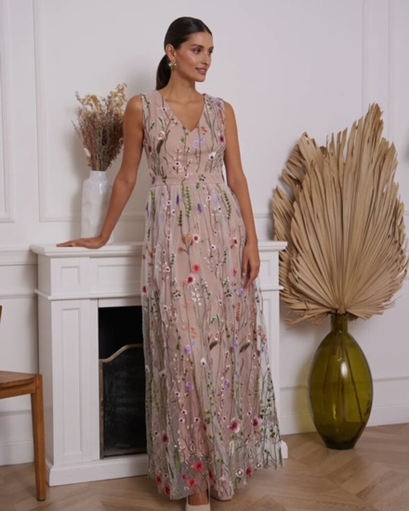 Raised Romantic Floral Tulle Dress | Pink