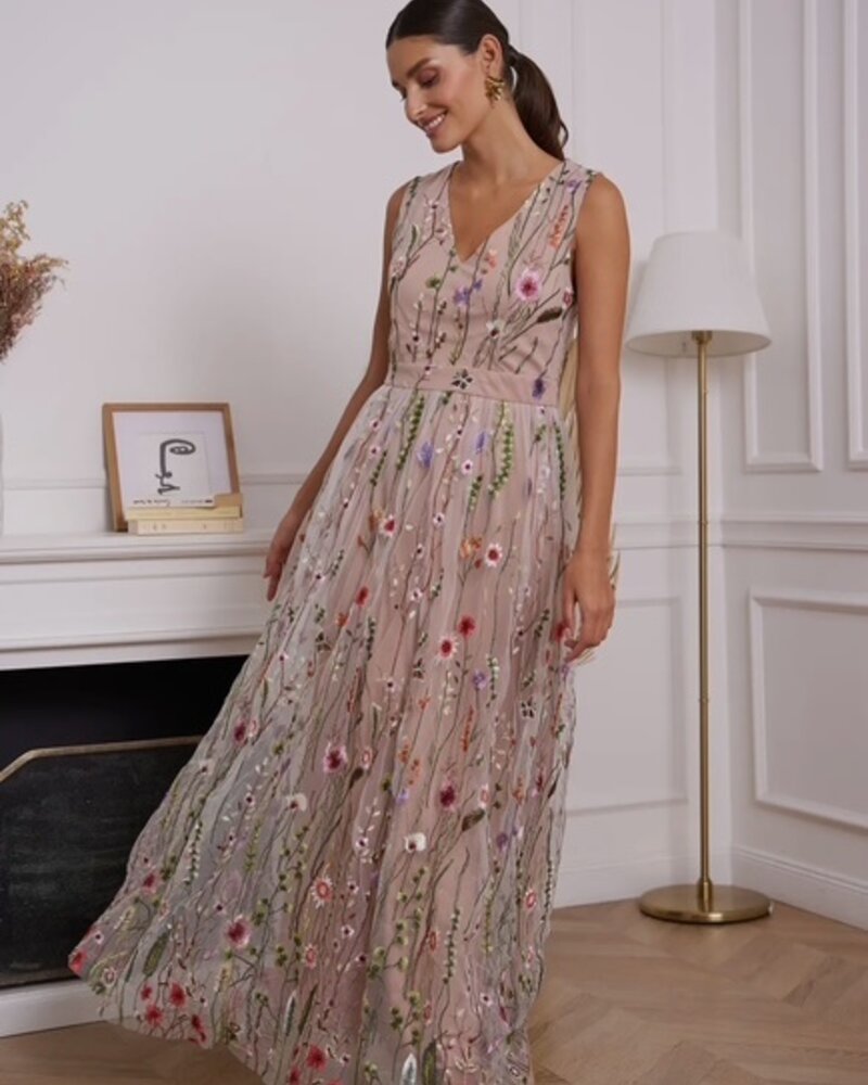 Raised Romantic Floral Tulle Dress | Pink