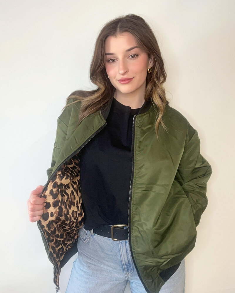 Elektra Reversible Leopard Bomber | Army