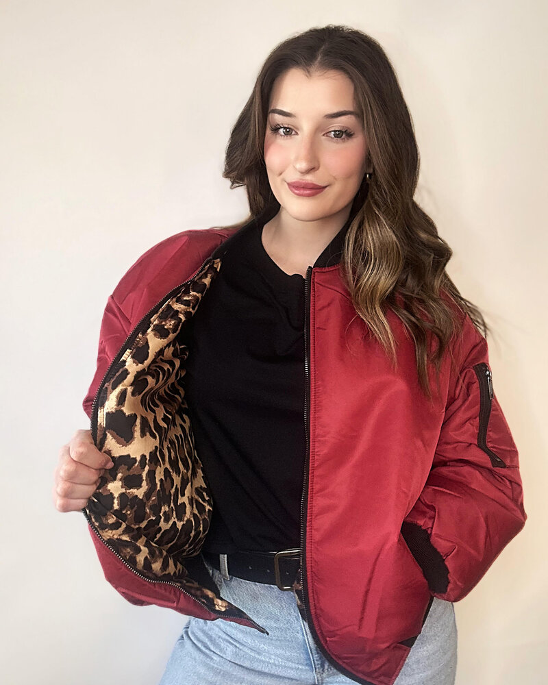 Elektra Reversible Leopard Bomber | Red