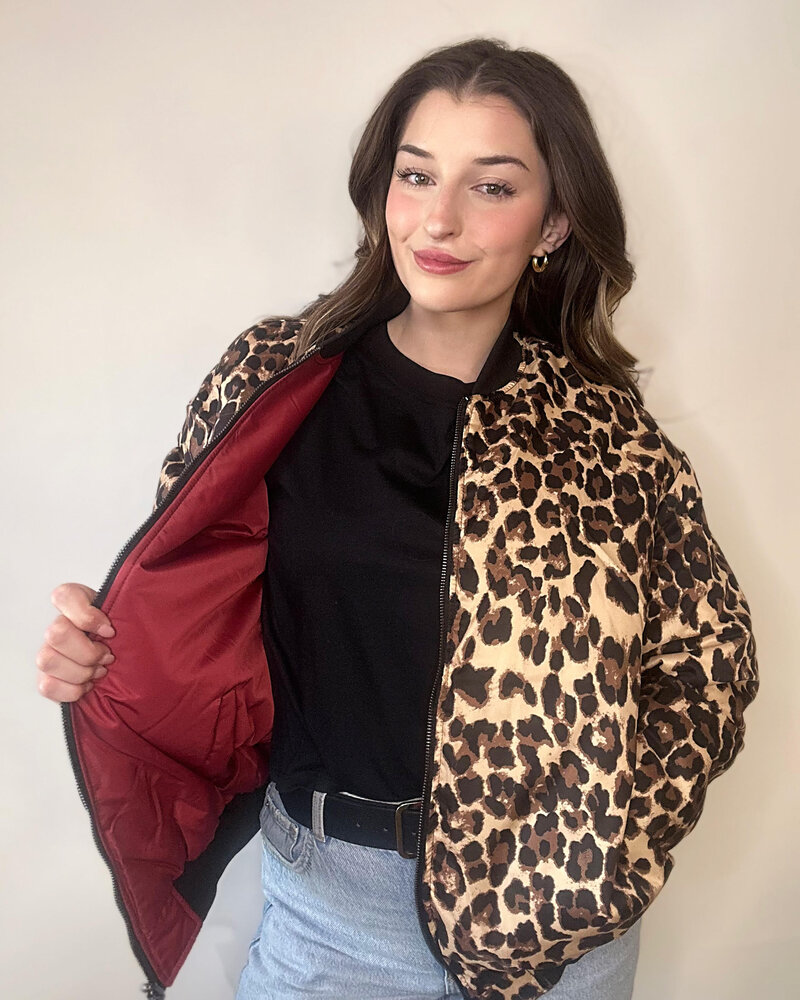 Elektra Reversible Leopard Bomber | Red