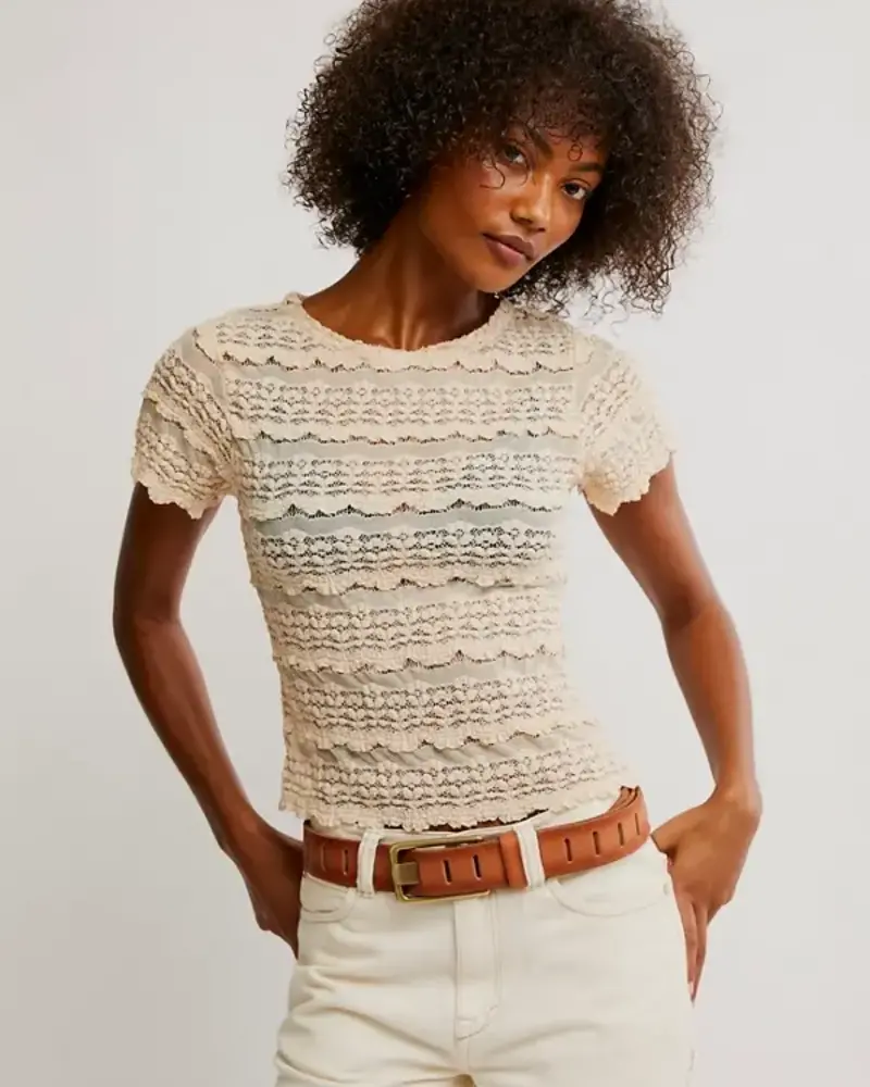Free People Angelina Lace Tee | Tea