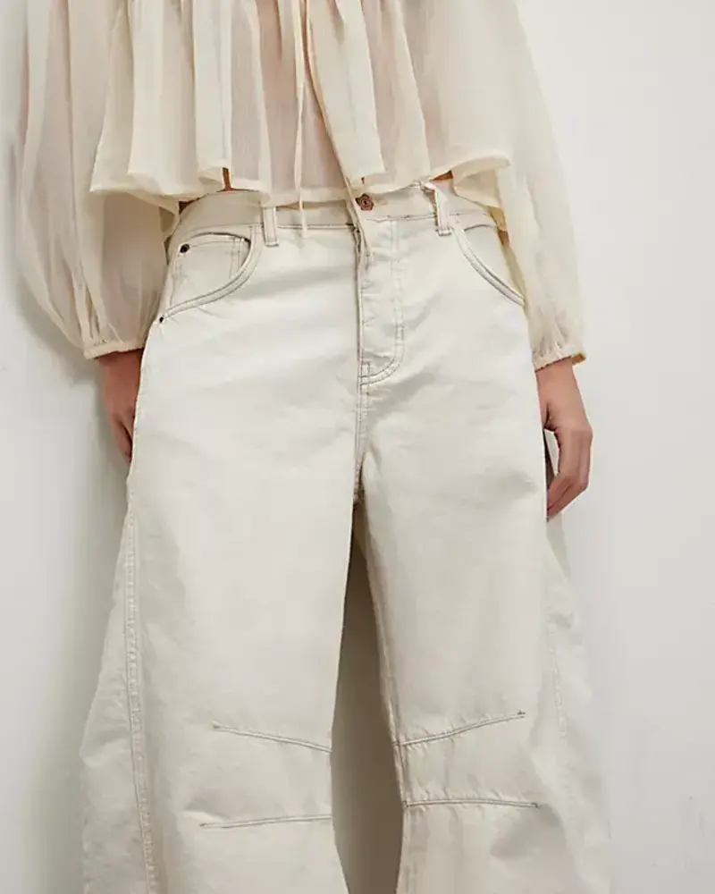 Free People Good Luck Mid-Rise Barrel Jeans | Milk